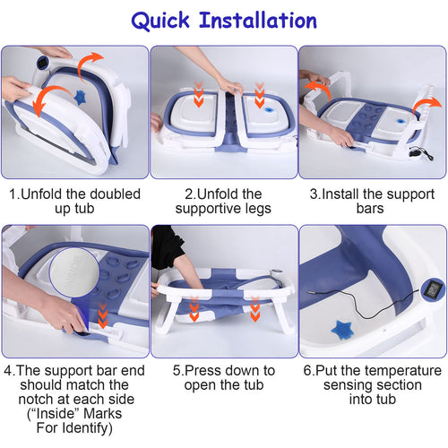 1Pc Baby Bath Tub With Thermometer Collapsible Travel Friendly 0 To 24Months Baby Bathtub With Drain Hole For Newborn Infant Toddler Odorless Toxic Free Foldable Bathtub